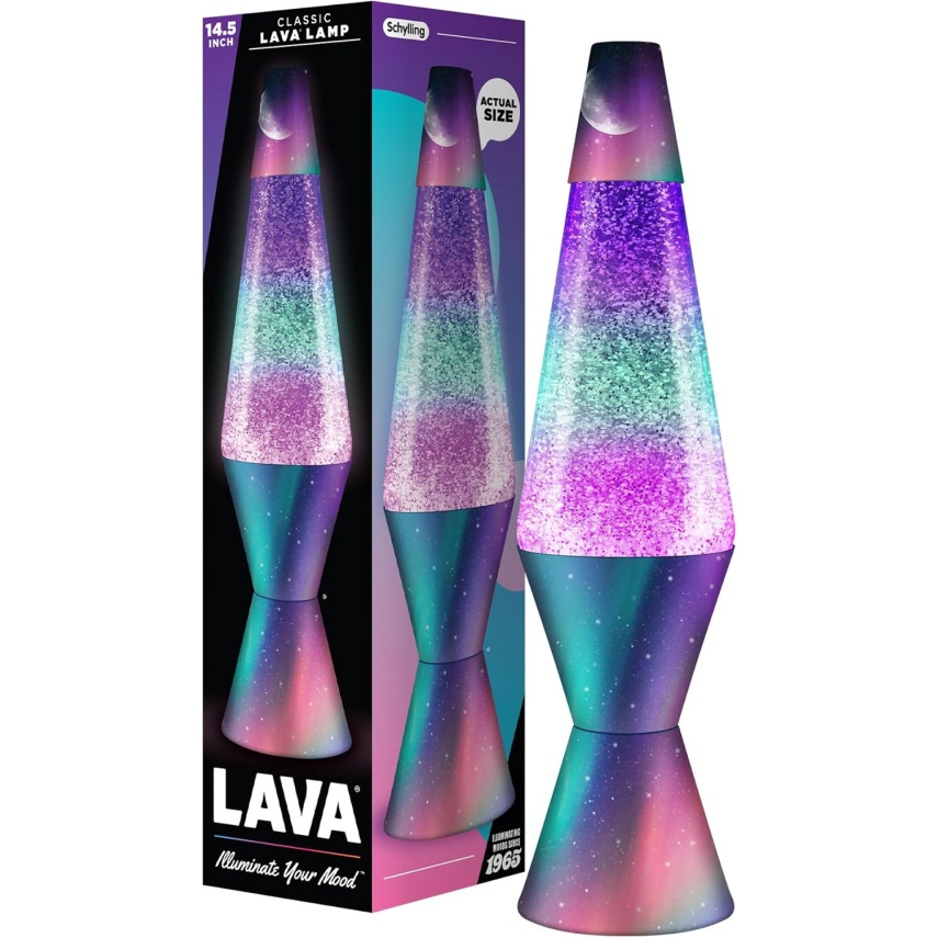 Lava Lamp - 14.5" Polar Glimmer - The Original Motion Light - Silver Glitter, Multicolor Base And Globe - Item #2048