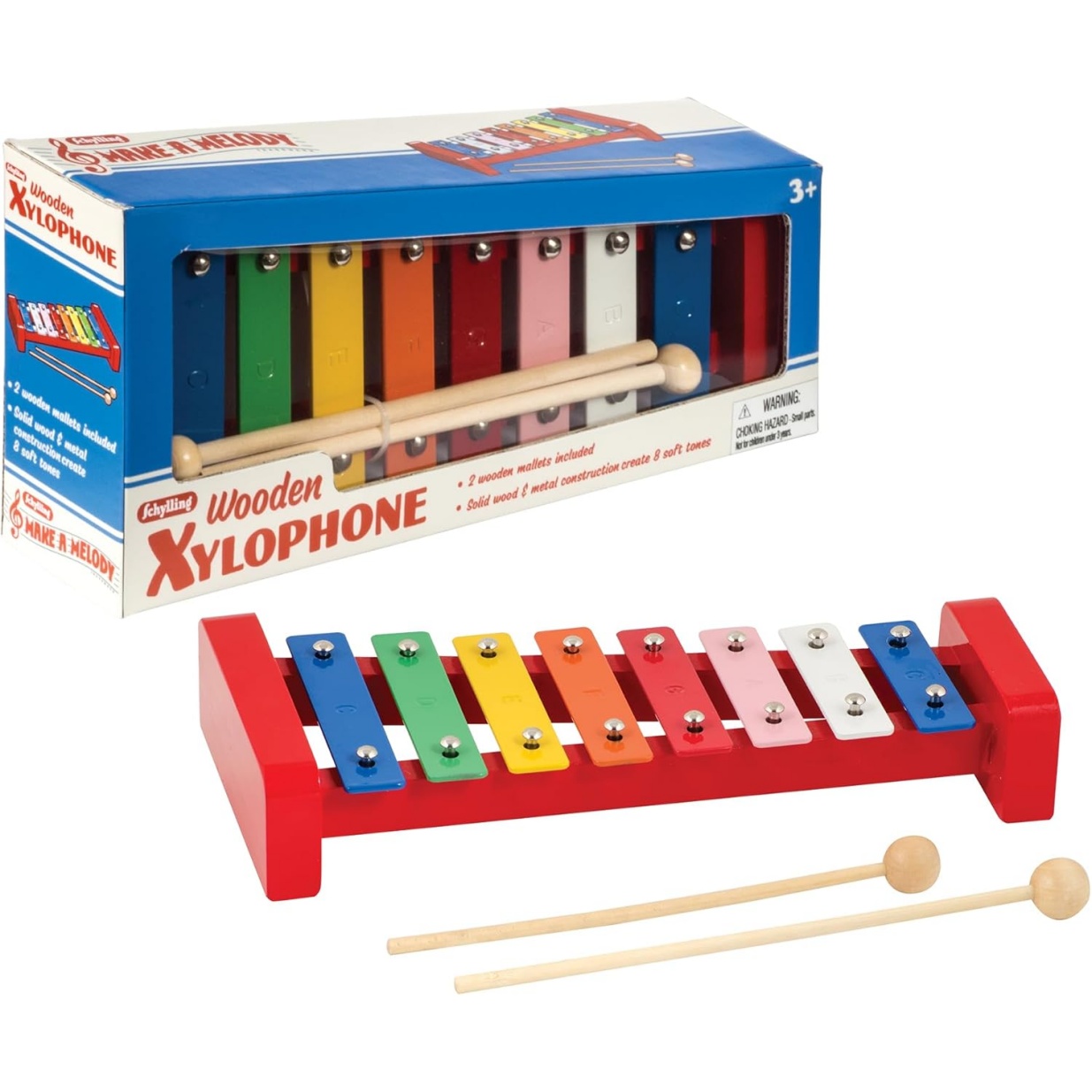 Schylling Wooden Xylophone - Colorful Kids Instrument - Includes Wooden Mallets And Embossed Metal Keys - Ages 3 And Up