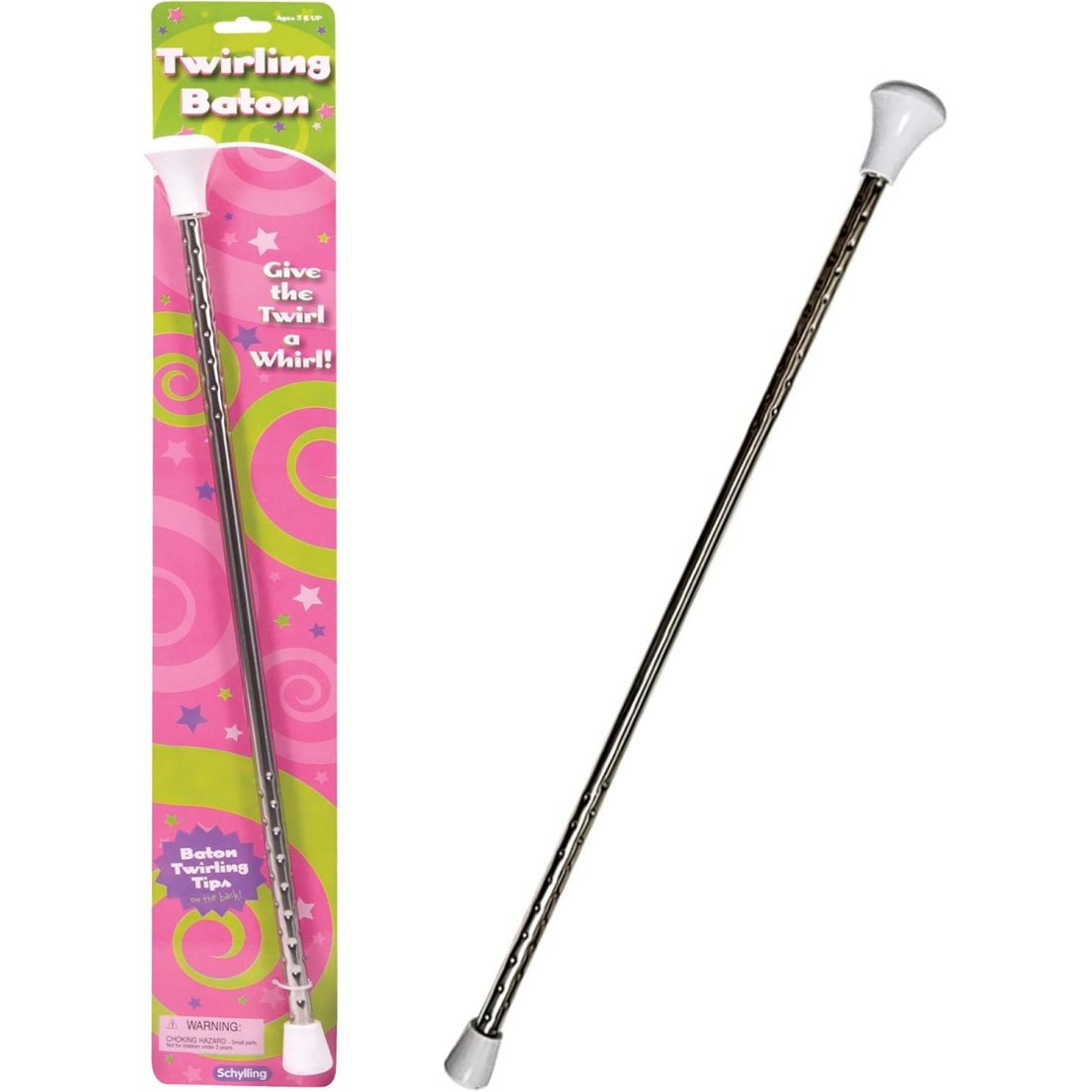 Schylling Twirling Baton - Metal Kids Baton - Rubberized Ends In Assorted Pink, White, And Purple Colors - Ages 3 And Up - One Baton