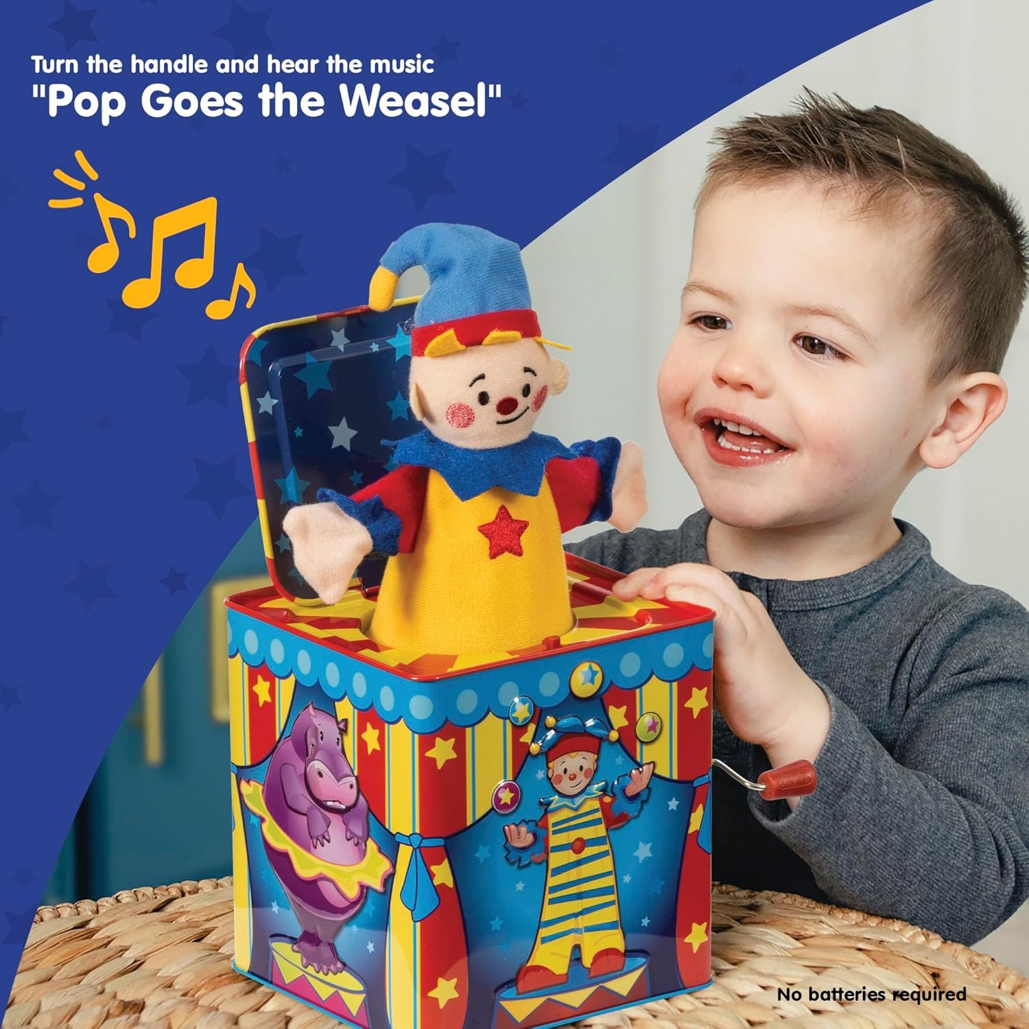 Schylling Silly Circus Jack In The Box - Classic Children's Musical Toy - Colorful Embossed Tin Box And Friendly Plush - Age 18 Months And Up - Image 2