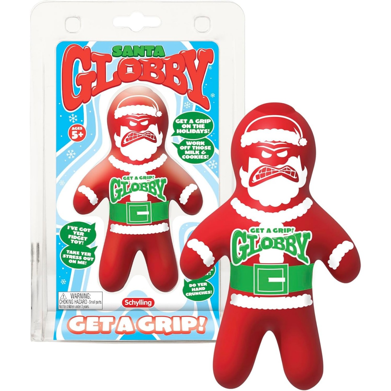 Schylling Santa Globby - Sensory Toy With A Tough Squish - Get A Grip With A Santa-Themed Squeeze - Ages 3 And Up - One Santa