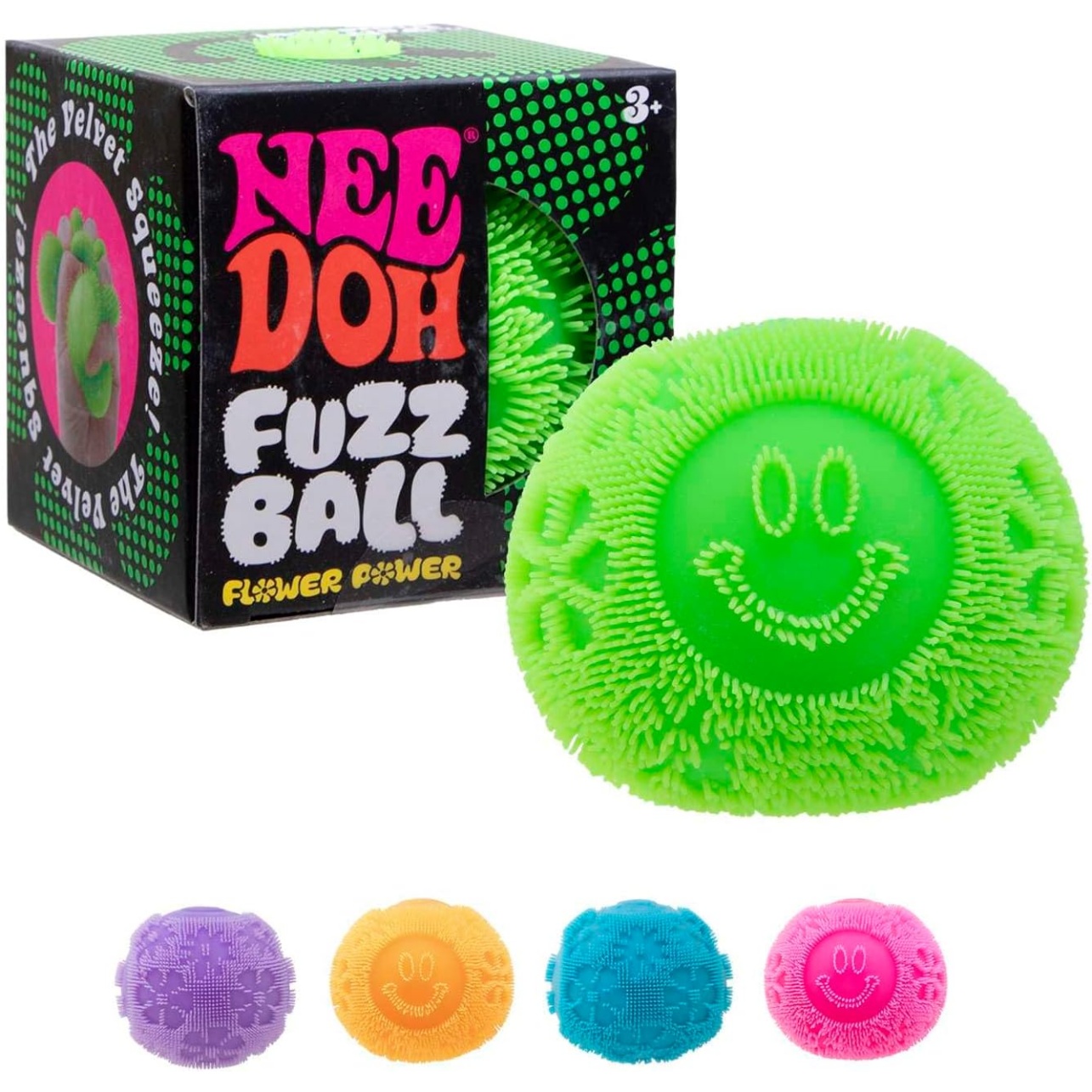 Schylling Needoh Fuzz Ball - Sensory Toy With A Velvet Texture And Soft Cloud Squish - Wavy Pattern You Can See And Feel - Ages 3 And Up - Color May Vary; One Per Pack (Flower Power)