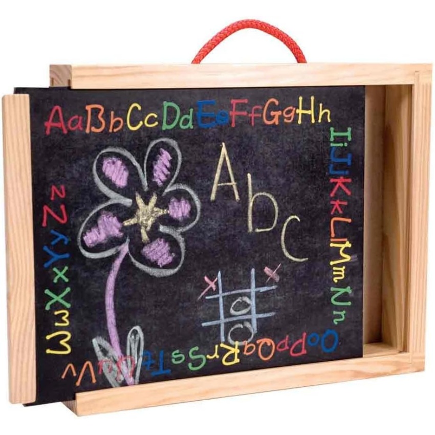 Schylling Chalkboard And Whiteboard Briefcase - Double-Sided Wooden Case With Storage Inside - Includes Colored Chalk, Dry-Erase Marker, And Eraser - Ages 3 And Up
