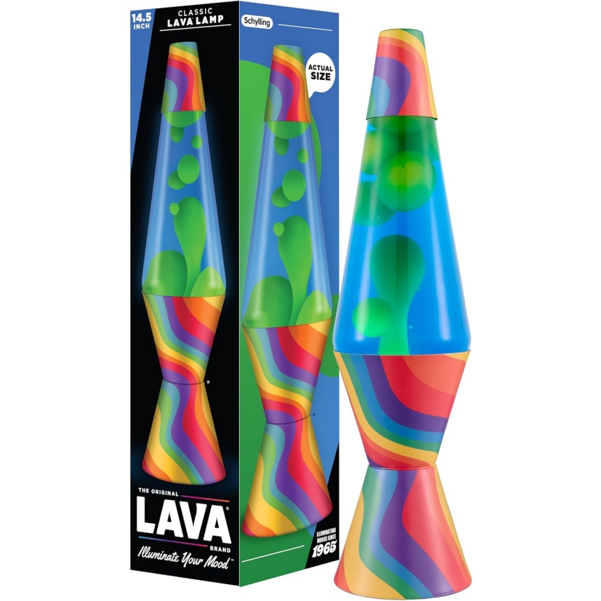 Lava The Original Lamp - 14.5" Warped Rainbow – Classic Liquid Motion Lamp - Yellow Wax And Blue Liquid - Item #2713